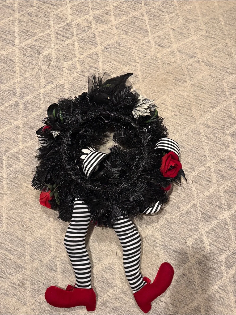 Whimsical Witch Door Wreath with Red Accents